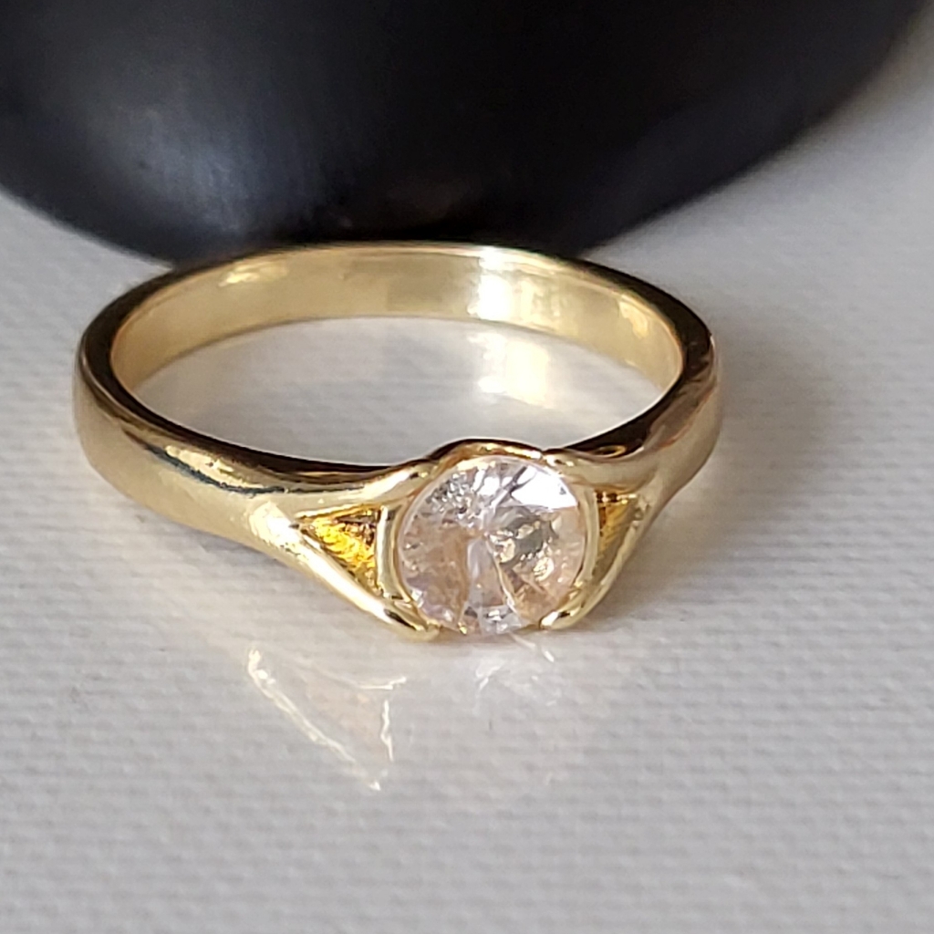 Cute Engagement/Promise Goldtone Ring With Cz Stone